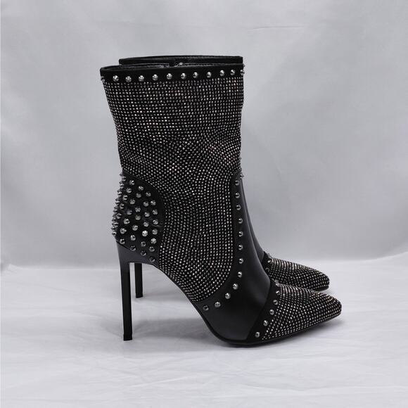 Lauren Lorraine Chicago Studded Ankle Boots Womens 7.5 Black Stiletto Heel Glam - Picture 1 of 11